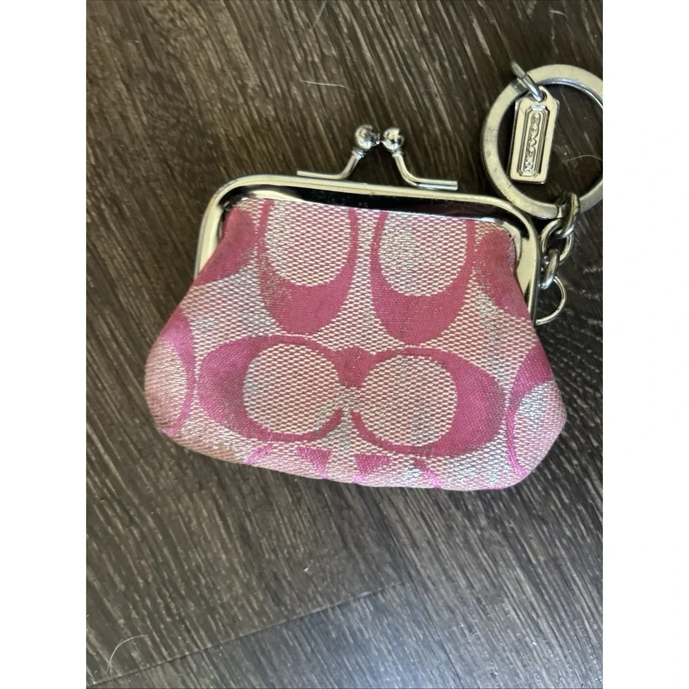 Vintage‎ Coach Ltd Ed Optic Mini Pink Kisslock Signature Coin Purse Rare SO CUTE